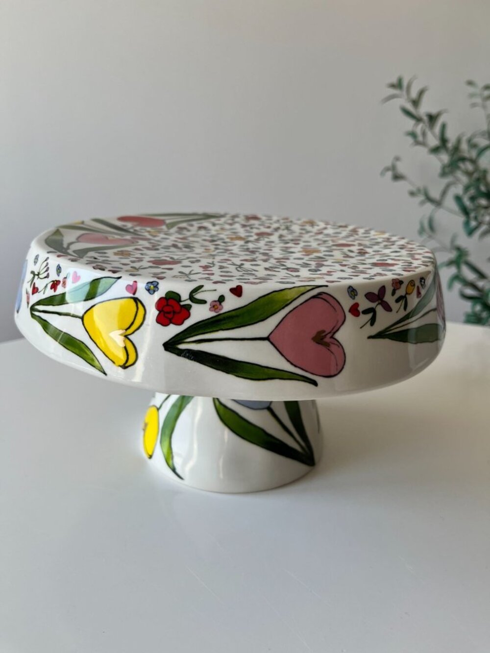 Anthropologie The Mud Fairy Blooming Hearts Cake Stand Brand New Discontinued - Picture 1 of 9